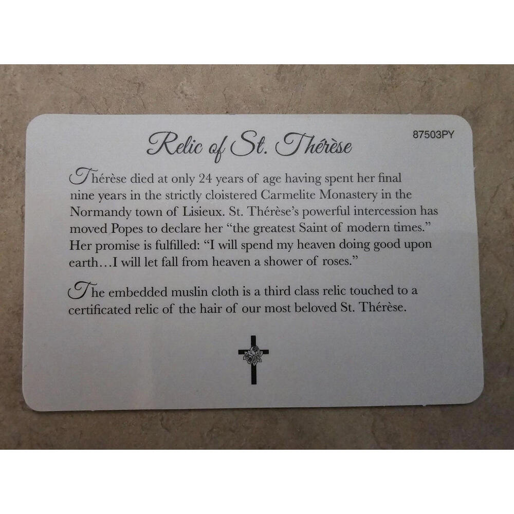 ST. Therese The Little Flower Relic Cloth card 2 1/4 x 3 1/2 - Picture 3 of 4
